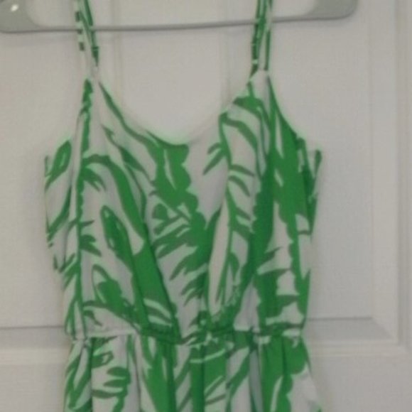 Lilly Pulitzer XS Green and White Palm Print Back Zip Silk Slip Maxi Jumpsuit - Picture 3 of 6